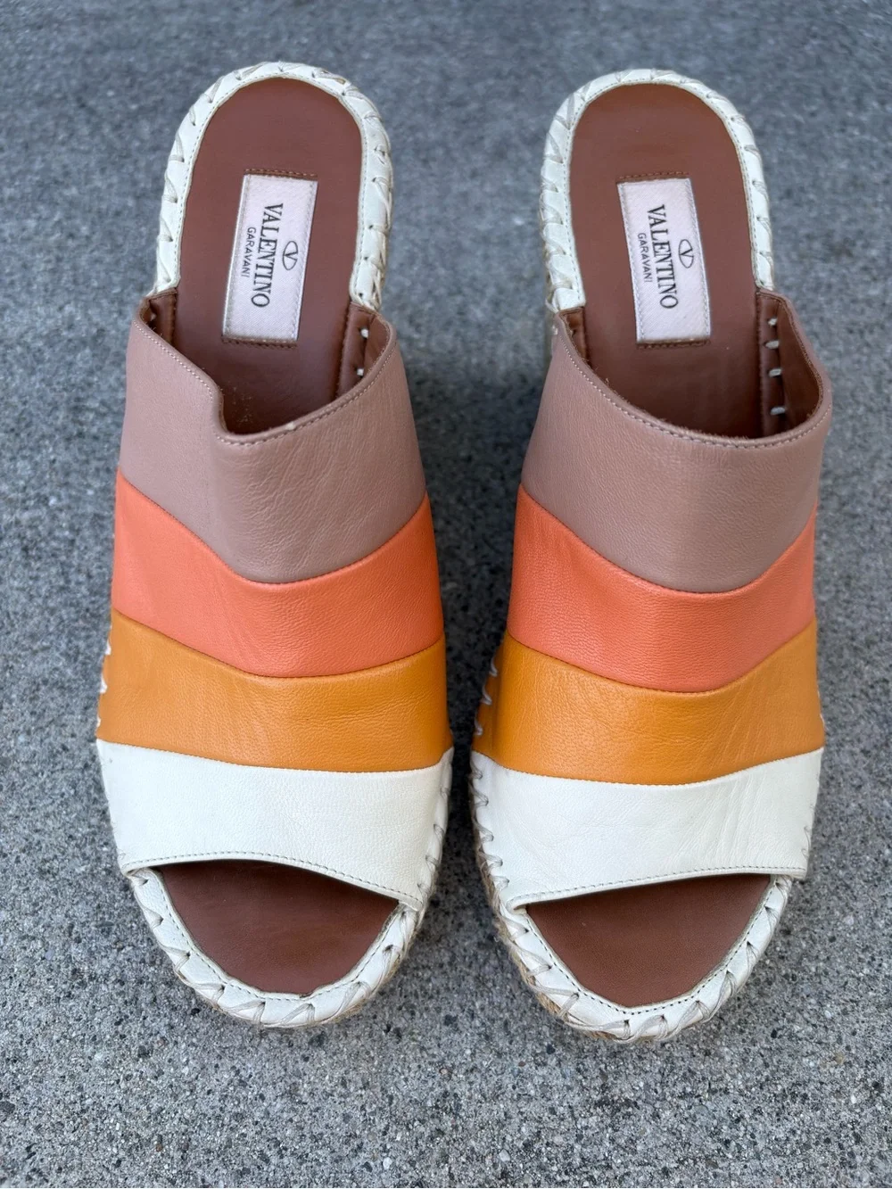 Valentino 1975 striped leather espadrille wedge sandals size 39